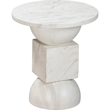 Chip Marble Print Indoor/Outdoor Side Table by TOV Furniture in white. Made from concrete in a modern style.