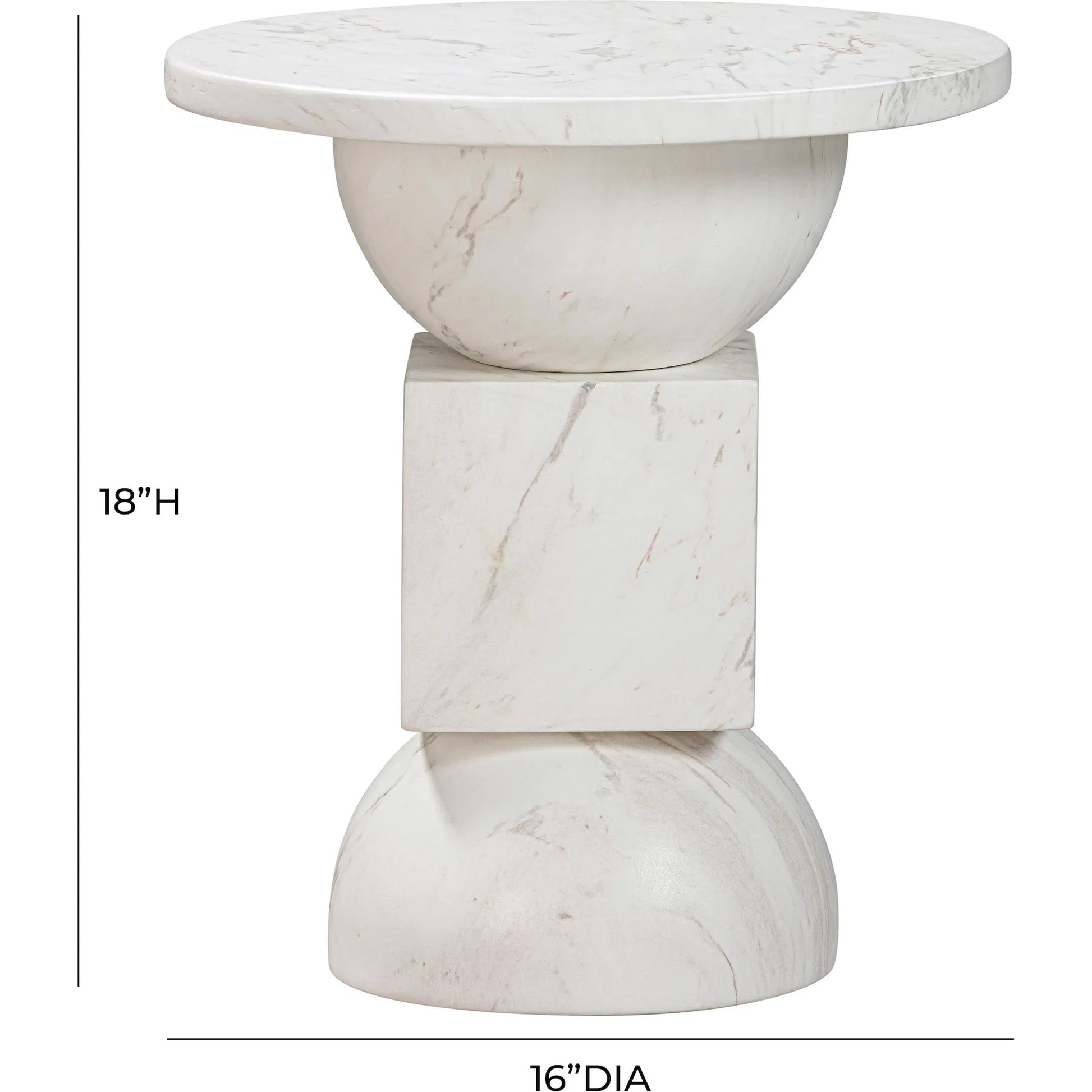 Chip Marble Print Indoor/Outdoor Side Table by TOV Furniture in white. Made from concrete in a modern style.