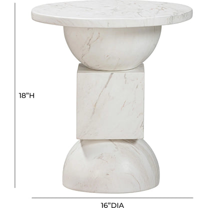 Chip Marble Print Indoor/Outdoor Side Table by TOV Furniture in white. Made from concrete in a modern style.
