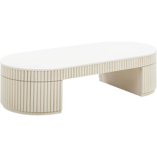 Bella Oval Coffee Table by TOV Furniture in cream. Made from acacia, mdf in a transitional style.