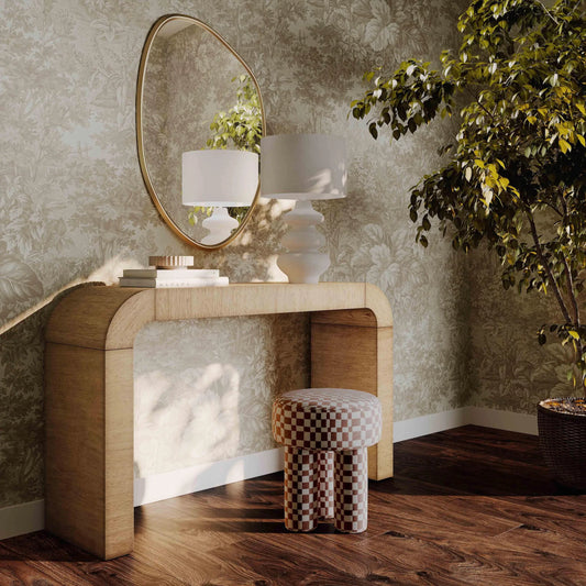 Hump Console Table by TOV Furniture in natural. Made from mdf, veneer, wood in a unique style.