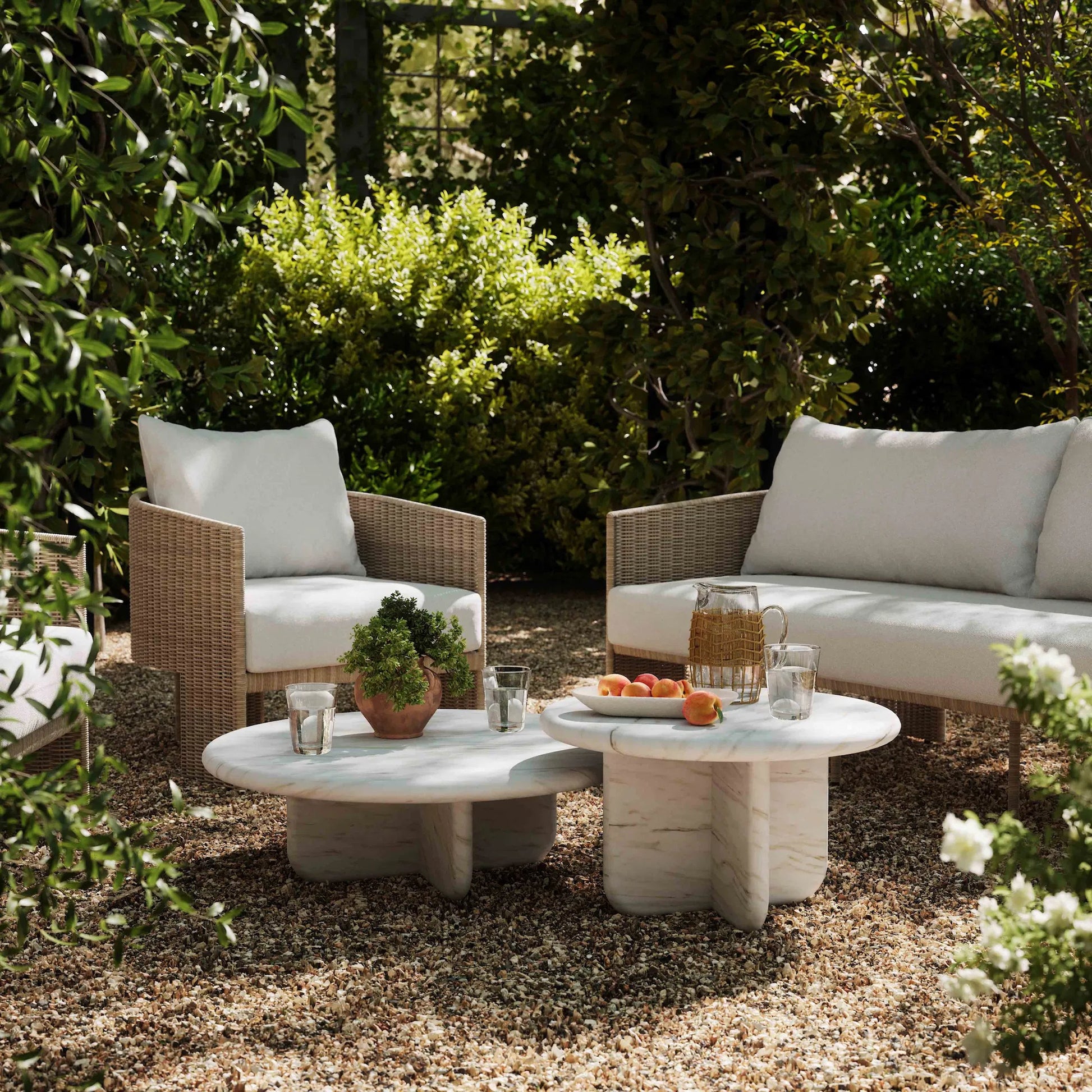Juju Nesting Marble Coffee Tables by TOV Furniture in white. Made from concrete in a modern style.