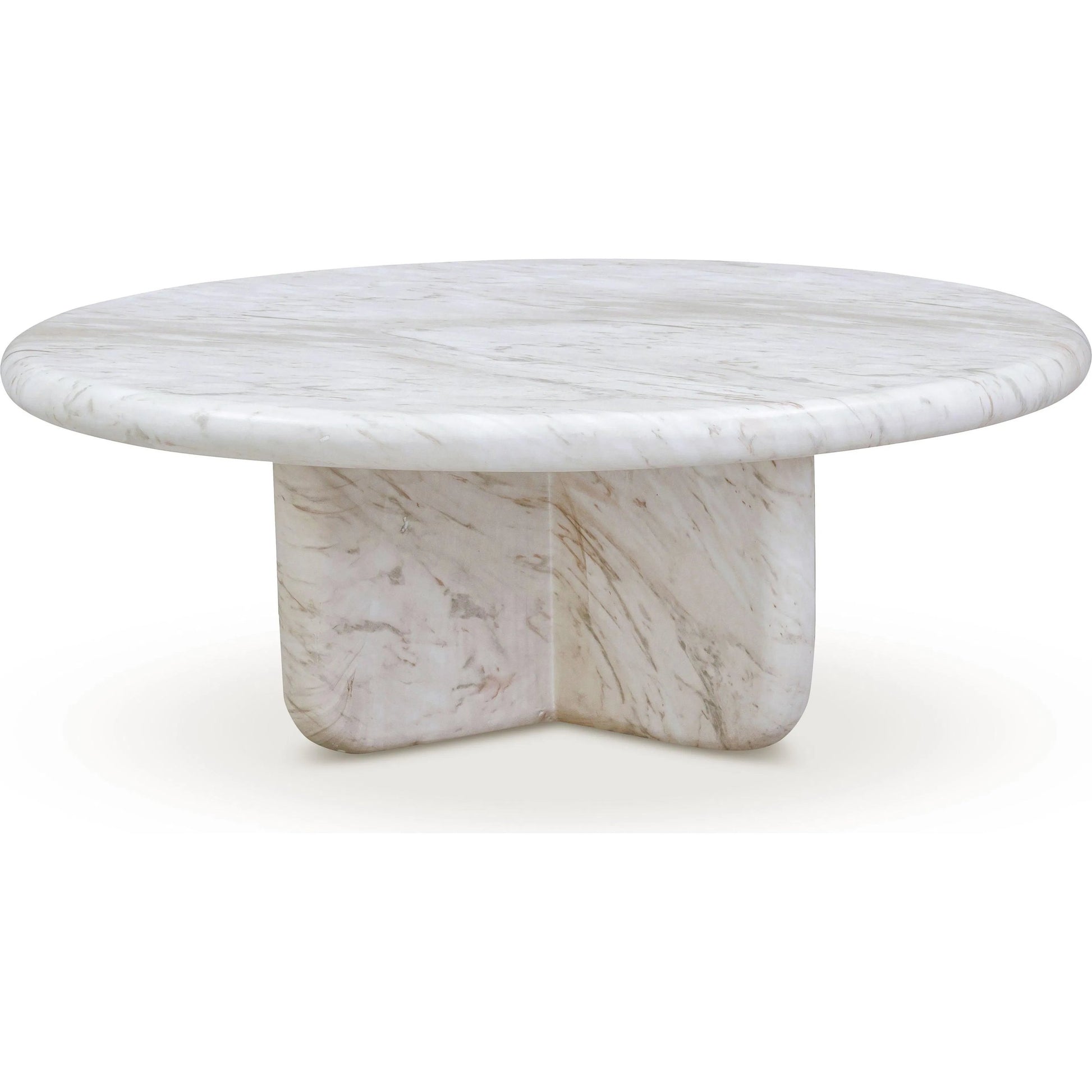 Juju Marble Short Coffee Table by TOV Furniture in white. Made from concrete in a unique style.