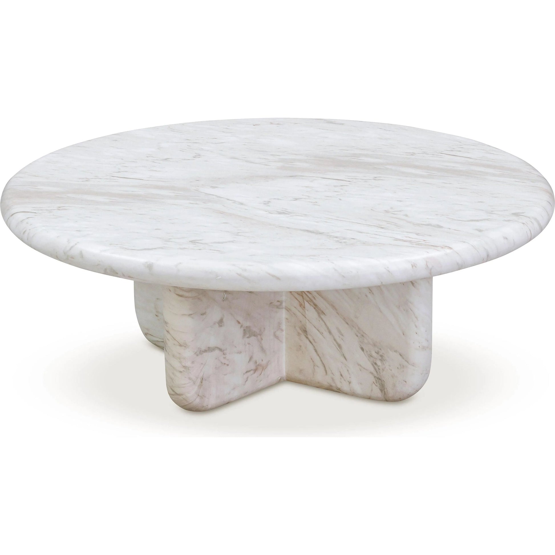 Juju Marble Short Coffee Table by TOV Furniture in white. Made from concrete in a unique style.