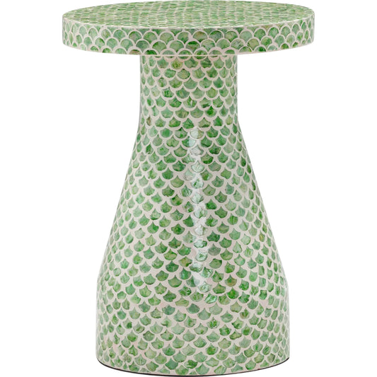 Halio Shell Side Table by TOV Furniture in green. Made from mdf, shell in a unique style.