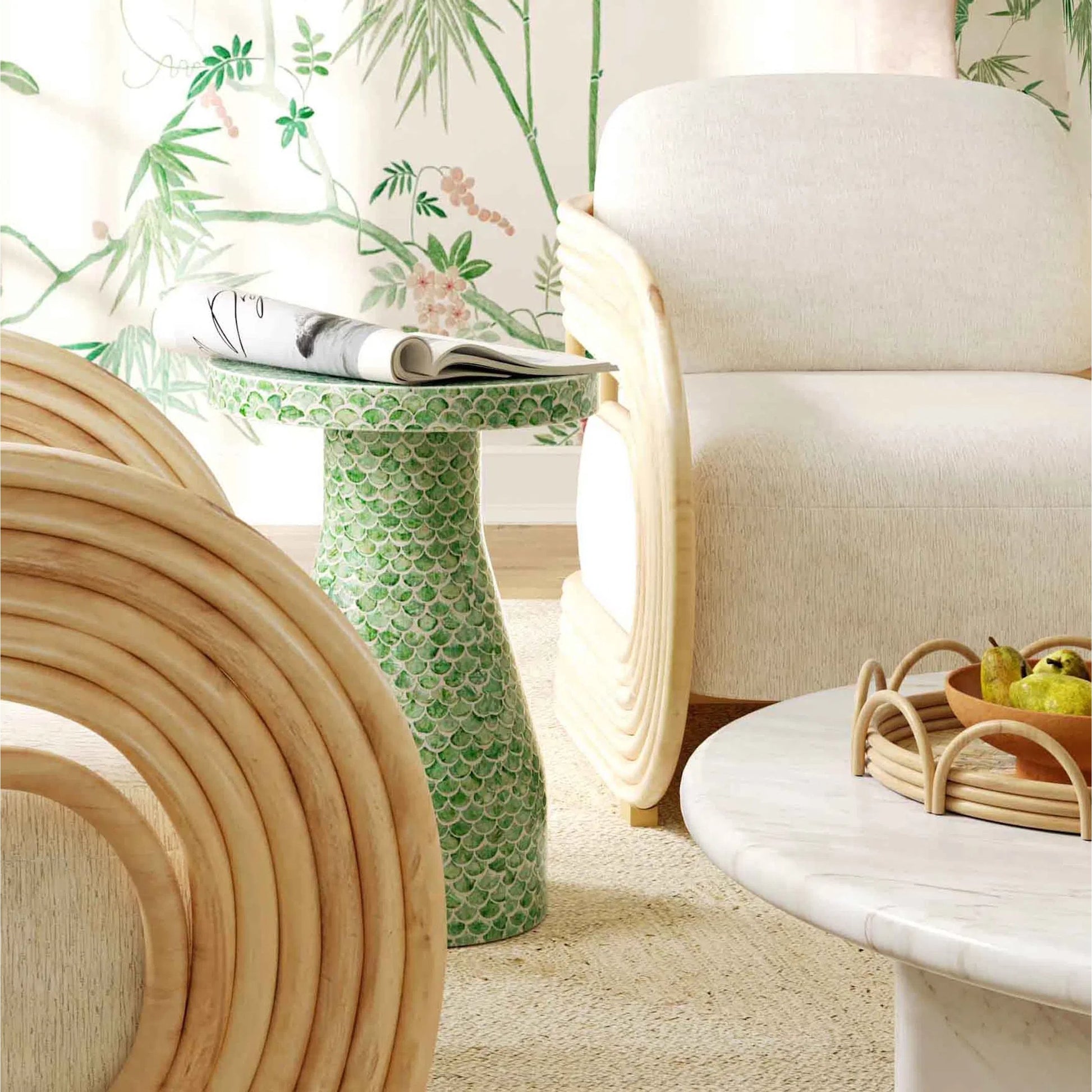 Halio Shell Side Table by TOV Furniture. Made from mdf, shell in a eclectic & global style.