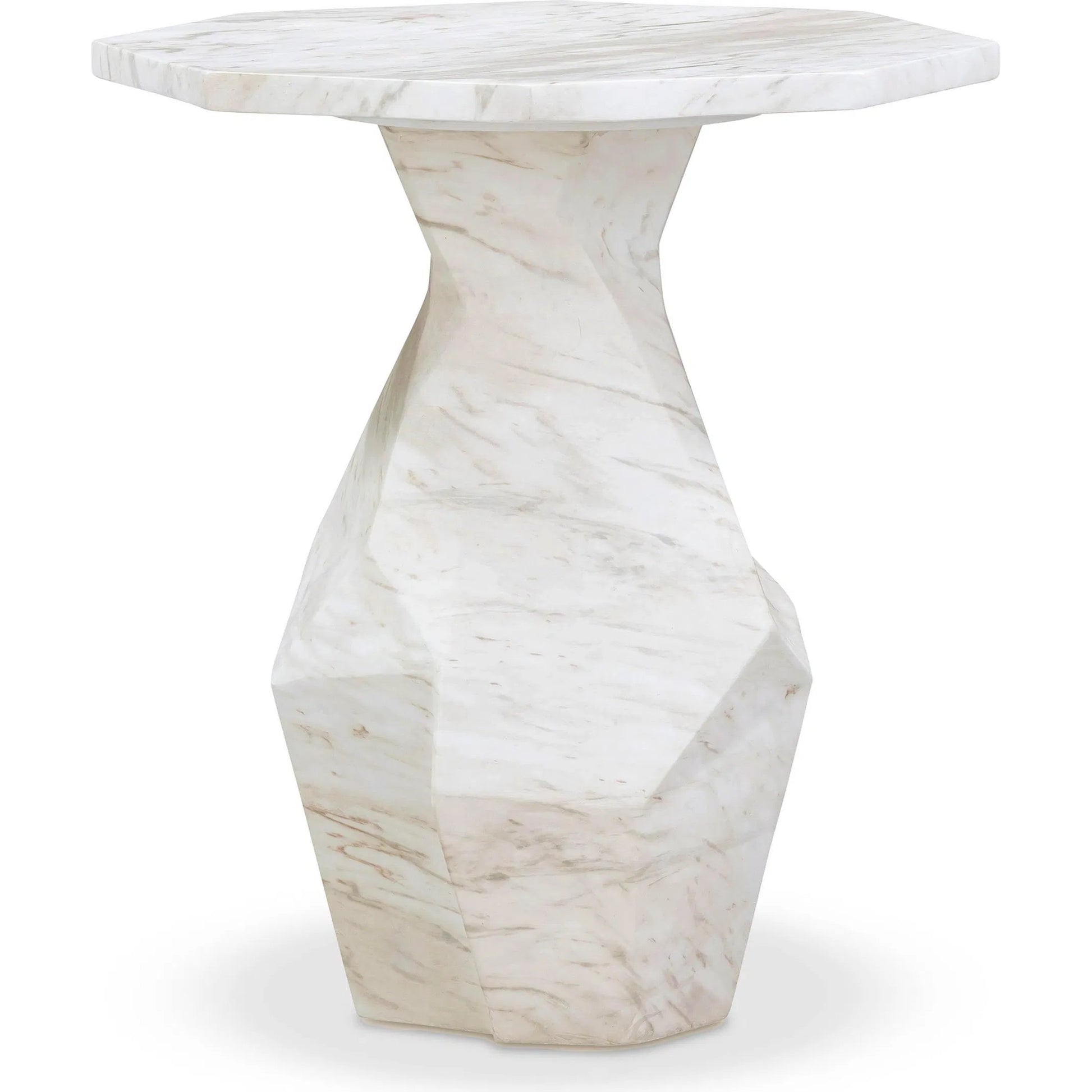 Esme Faux Marble Indoor/Outdoor Round Side Table by TOV Furniture in white. Made from concrete in a modern style.
