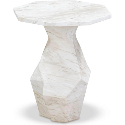 Esme Faux Marble Indoor/Outdoor Round Side Table by TOV Furniture in white. Made from concrete in a modern style.