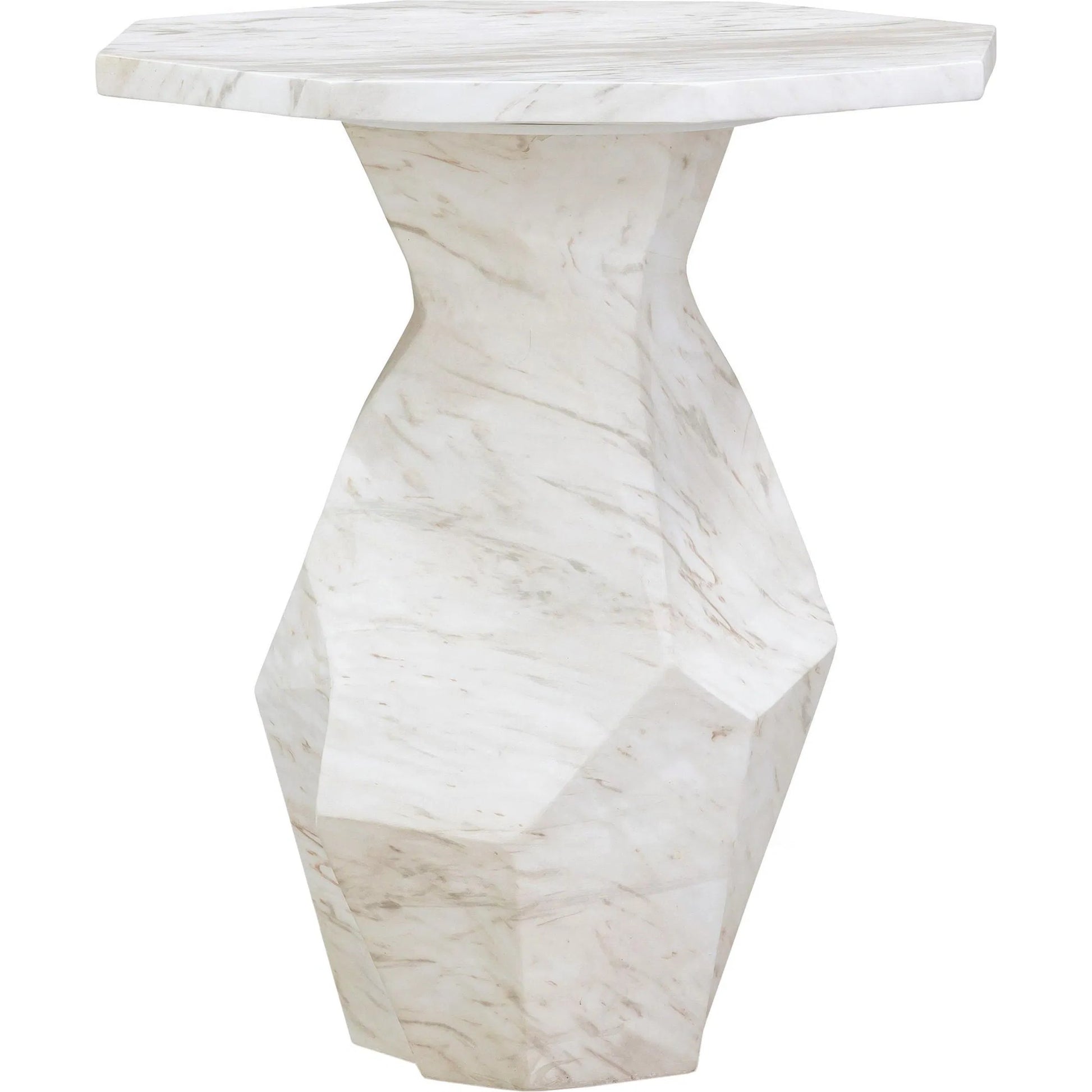 Esme Faux Marble Indoor/Outdoor Round Side Table by TOV Furniture in white. Made from concrete in a modern style.