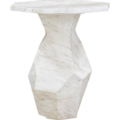 Esme Faux Marble Indoor/Outdoor Round Side Table by TOV Furniture in white. Made from concrete in a modern style.