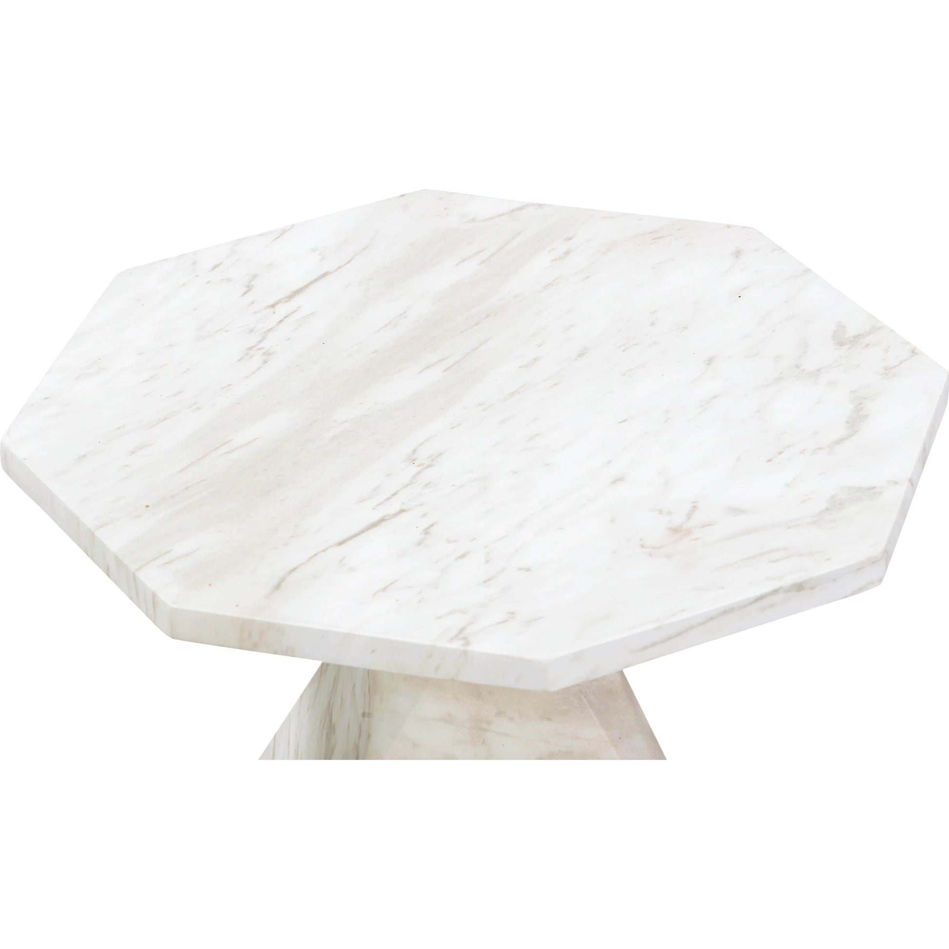 Esme Faux Marble Indoor/Outdoor Round Side Table by TOV Furniture in white. Made from concrete in a modern style.