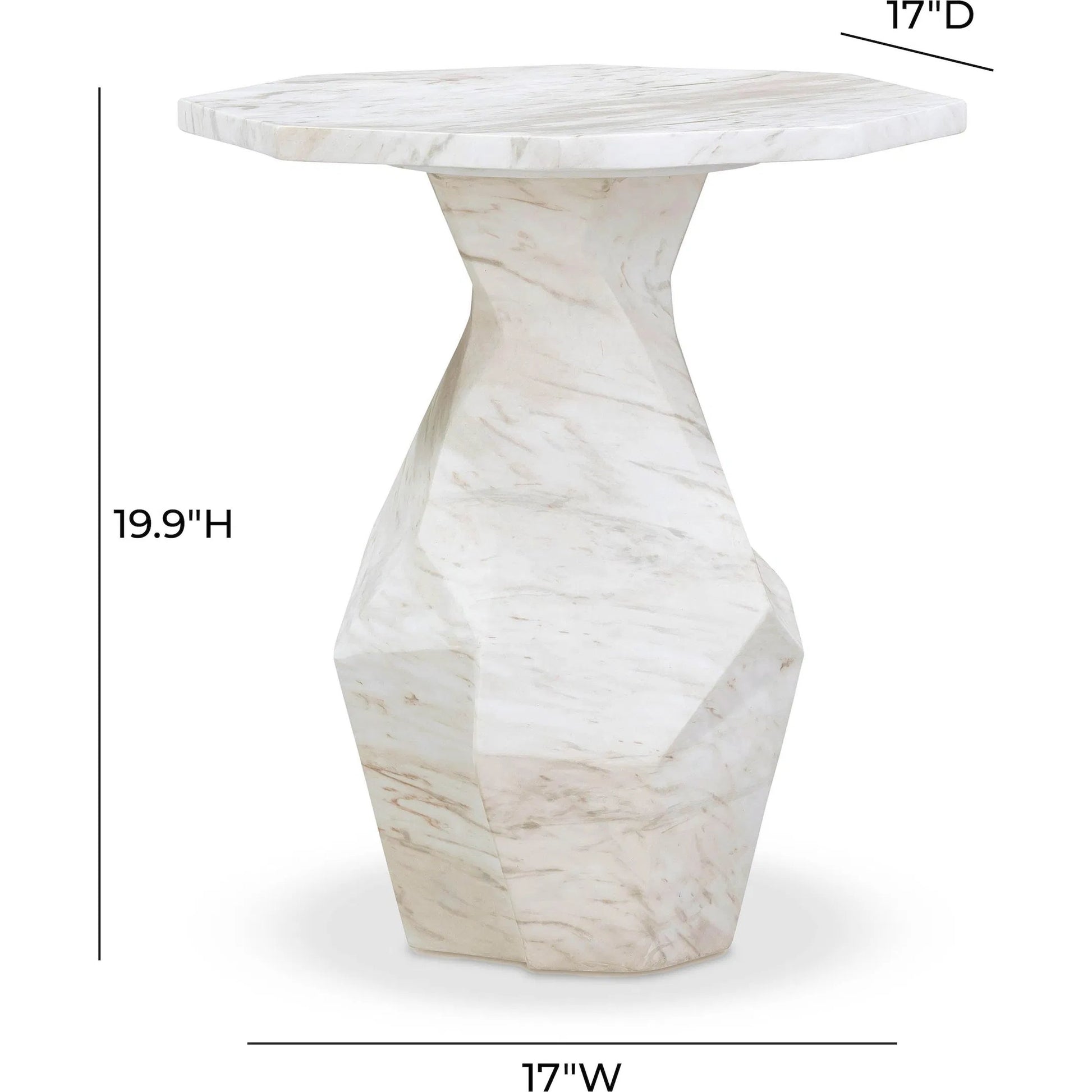 Esme Faux Marble Indoor/Outdoor Round Side Table by TOV Furniture in white. Made from concrete in a modern style.
