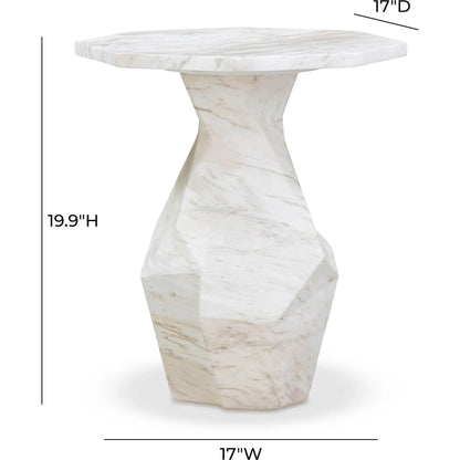 Esme Faux Marble Indoor/Outdoor Round Side Table by TOV Furniture in white. Made from concrete in a modern style.