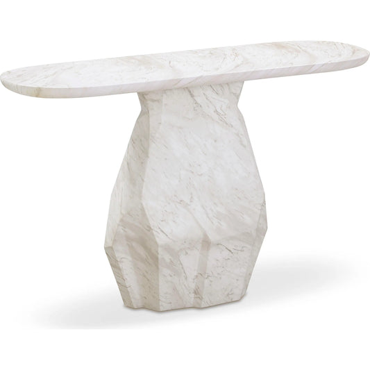Esme Faux Marble Indoor/Outdoor Long Console Table by TOV Furniture in white. Made from concrete in a modern style.