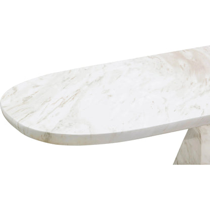 Esme Faux Marble Indoor/Outdoor Long Console Table by TOV Furniture in white. Made from concrete in a modern style.