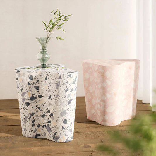 Slab Terrazzo Indoor/Outdoor Side Table by TOV Furniture. Made from concrete, stone in a unique style.