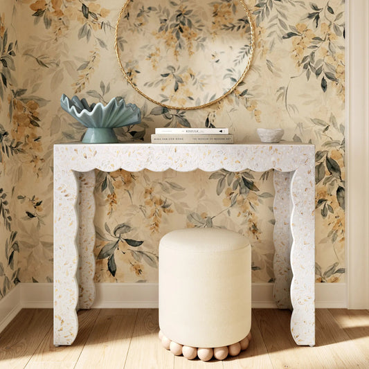 Piara Capiz Shell Console by TOV Furniture in natural. Made from mdf, shell in a unique style.