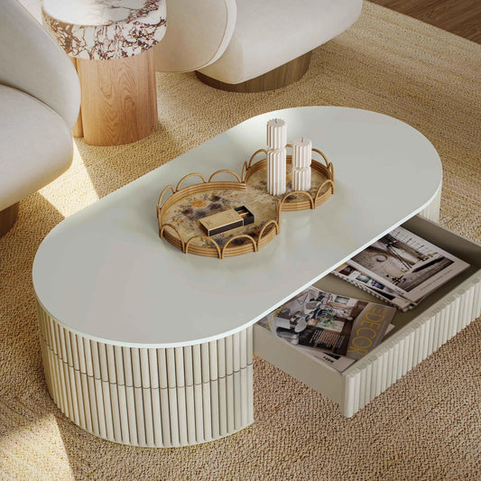 Bella Storage Coffee Table by TOV Furniture in cream. Made from mdf, wood in a unique style.