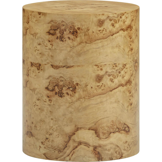 Fig Burl Drum Side Table by TOV Furniture in natural. Made from mdf, veneer in a unique style.