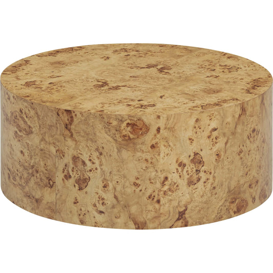 Fig Burl Drum Coffee Table by TOV Furniture in natural. Made from mdf, veneer in a unique style.