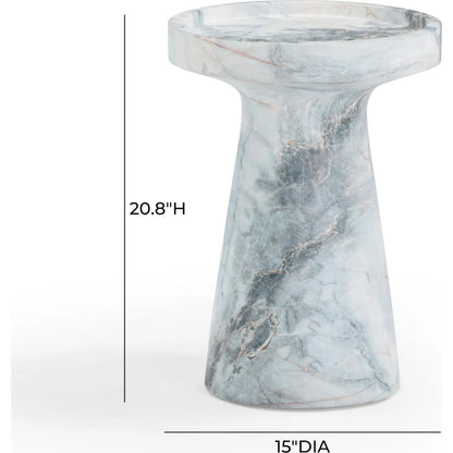Zara Aegean Marble Indoor / Outdoor Side Table by TOV Furniture in blue, white. Made from concrete in a modern style.