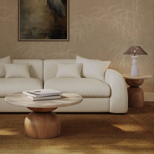 Cynthia Concrete Indoor / Outdoor Coffee Table by TOV Furniture in brown, travertine. Made from concrete in a unique style.