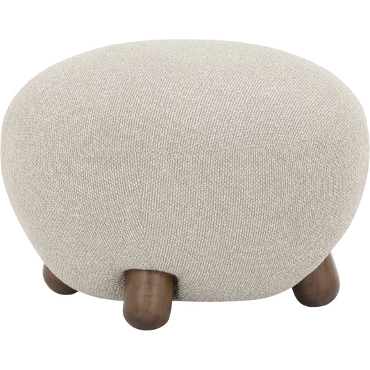 Pucker Ottoman by TOV Furniture in warm grey. Made from boucle, plywood, rubberwood in a transitional style.