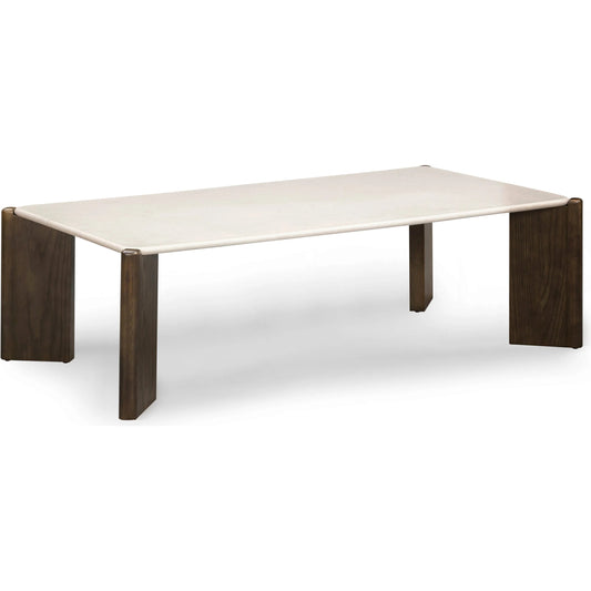 Restis Rectangular Coffee Table by TOV Furniture in brown, cream. Made from mdf, oak, oak veneer, quartz in a transitional style.