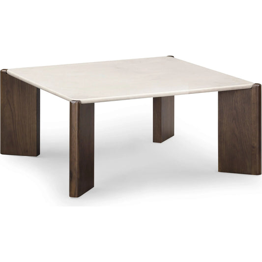 Restis Square Coffee Table by TOV Furniture in brown, cream. Made from mdf, oak, oak veneer, quartz in a transitional style.