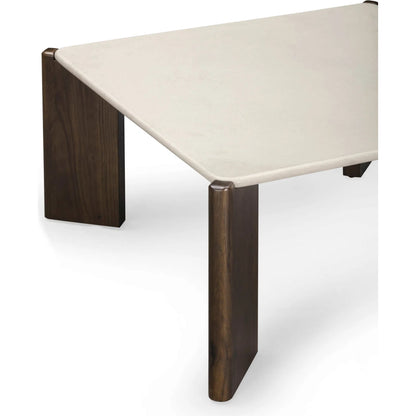 Restis Square Coffee Table by TOV Furniture in brown, cream. Made from mdf, oak, oak veneer, quartz in a transitional style.