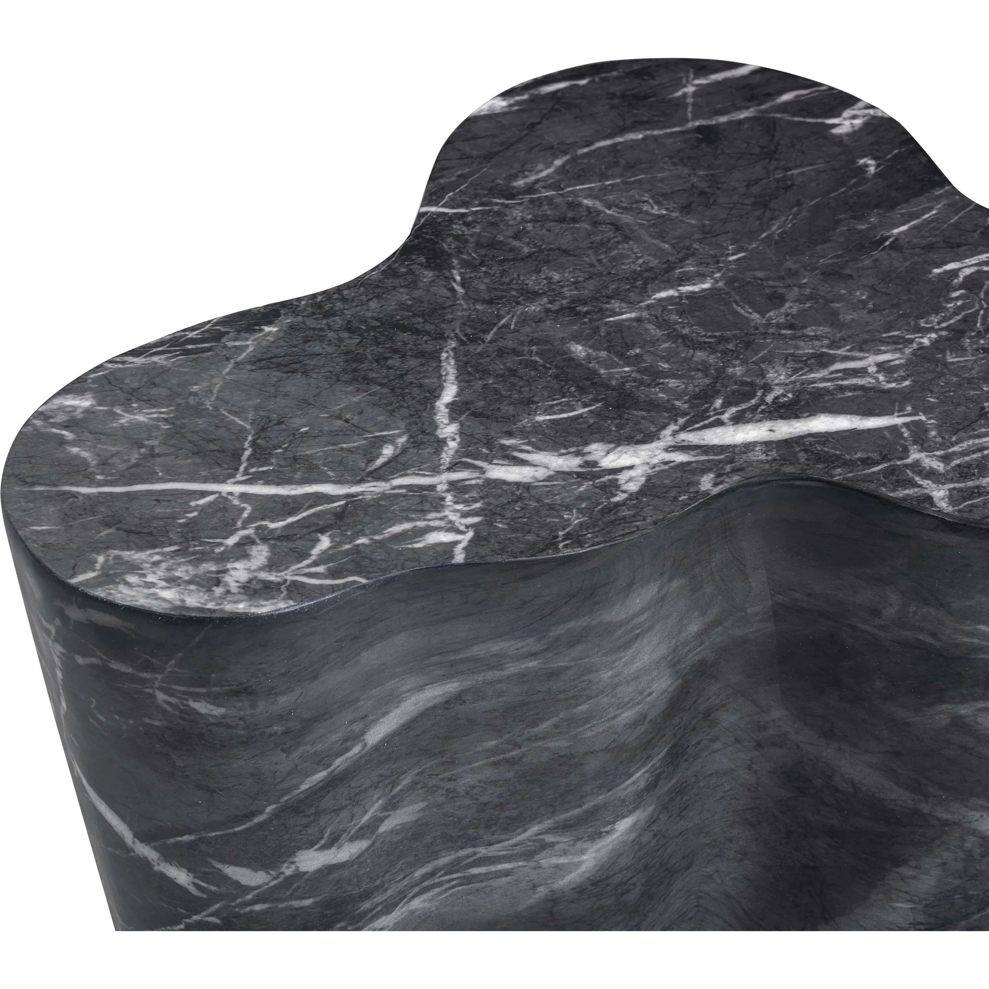 Slab Indoor/Outdoor Side Table by TOV Furniture in black marble. Made from concrete in a modern style.