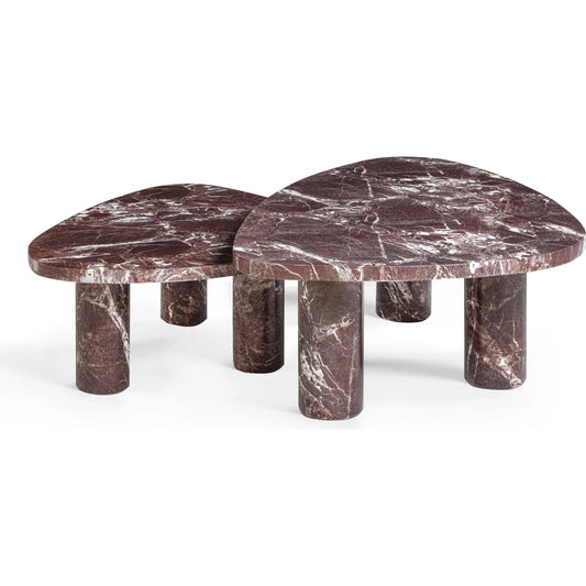 Libby 2-Piece Faux Marble Nesting Coffee Table Set by TOV Furniture in red levanto. Made from concrete in a modern style.