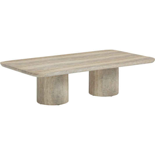 Tyche Faux Indoor/Outdoor Rectangular Coffee Table by TOV Furniture in travertine. Made from concrete in a unique style.