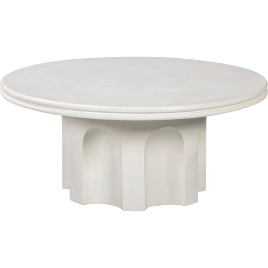 Cassandra Indoor/Outdoor Round Coffee Table by TOV Furniture in ivory. Made from concrete in a transitional style.