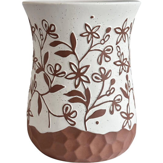 Carved Indoor/Outdoor Table by TOV Furniture in terracotta, white. Made from ceramic in a rustic style.