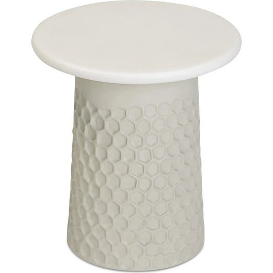 Hessa Indoor/Outdoor Chiseled Side Table by TOV Furniture. Made from concrete in a rustic style.