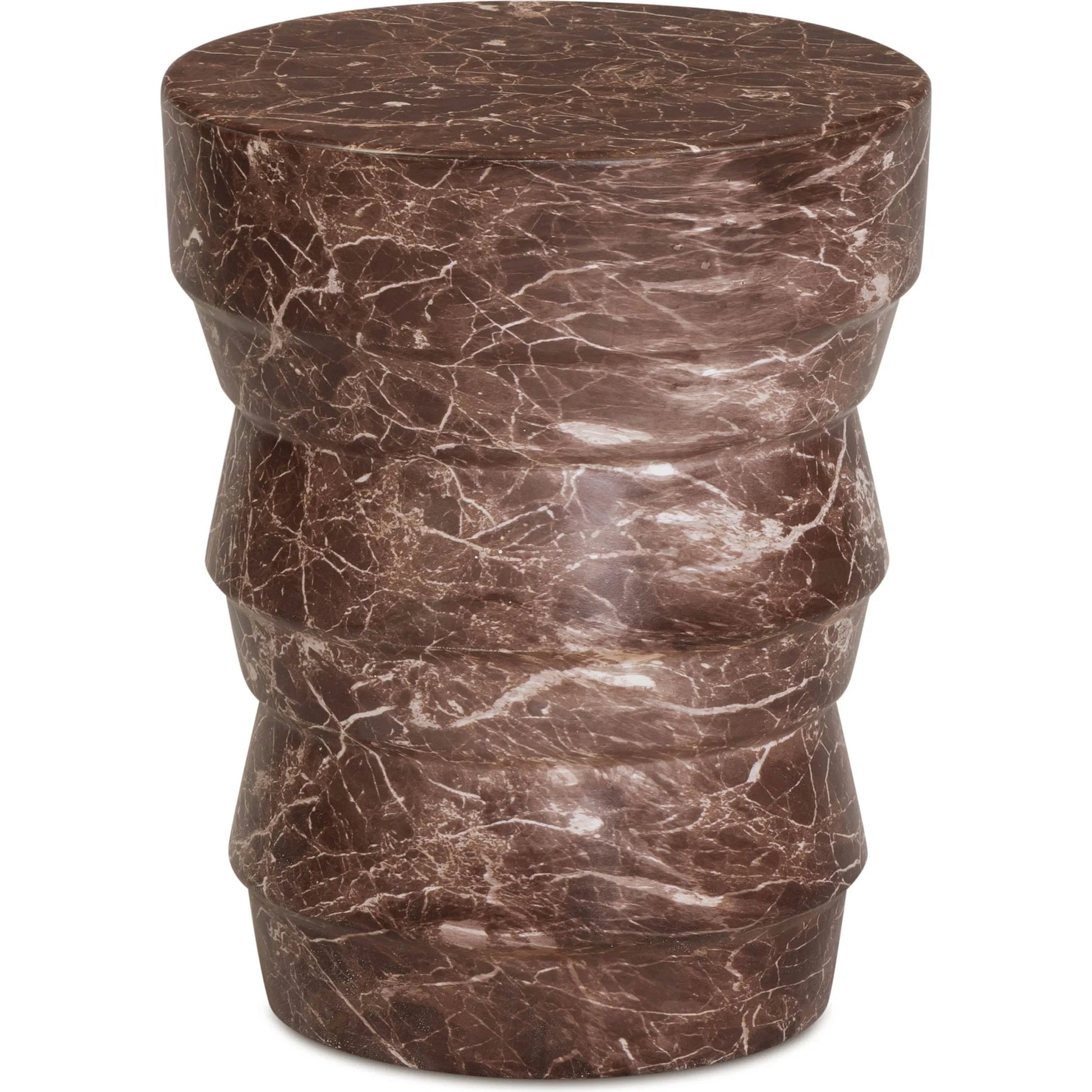 Ayon Faux Marble Indoor/Outdoor Side Table by TOV Furniture in red levanto. Made from concrete in a traditional style.