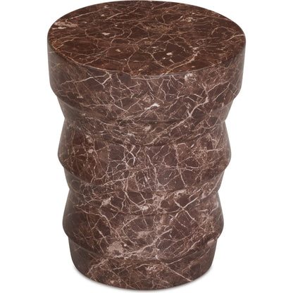 Ayon Faux Marble Indoor/Outdoor Side Table by TOV Furniture in red levanto. Made from concrete in a traditional style.