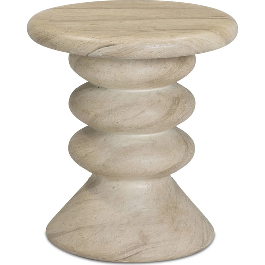 Hyre Indoor/Outdoor Side Table by TOV Furniture in travertine. Made from concrete in a modern style.