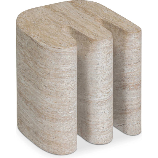 Thyme Faux Indoor/Outdoor Side Table by TOV Furniture in travertine. Made from concrete in a transitional style.