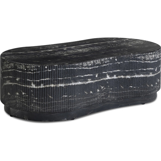 Hades Indoor/Outdoor Coffee Table by TOV Furniture in black marble. Made from concrete in a modern style.