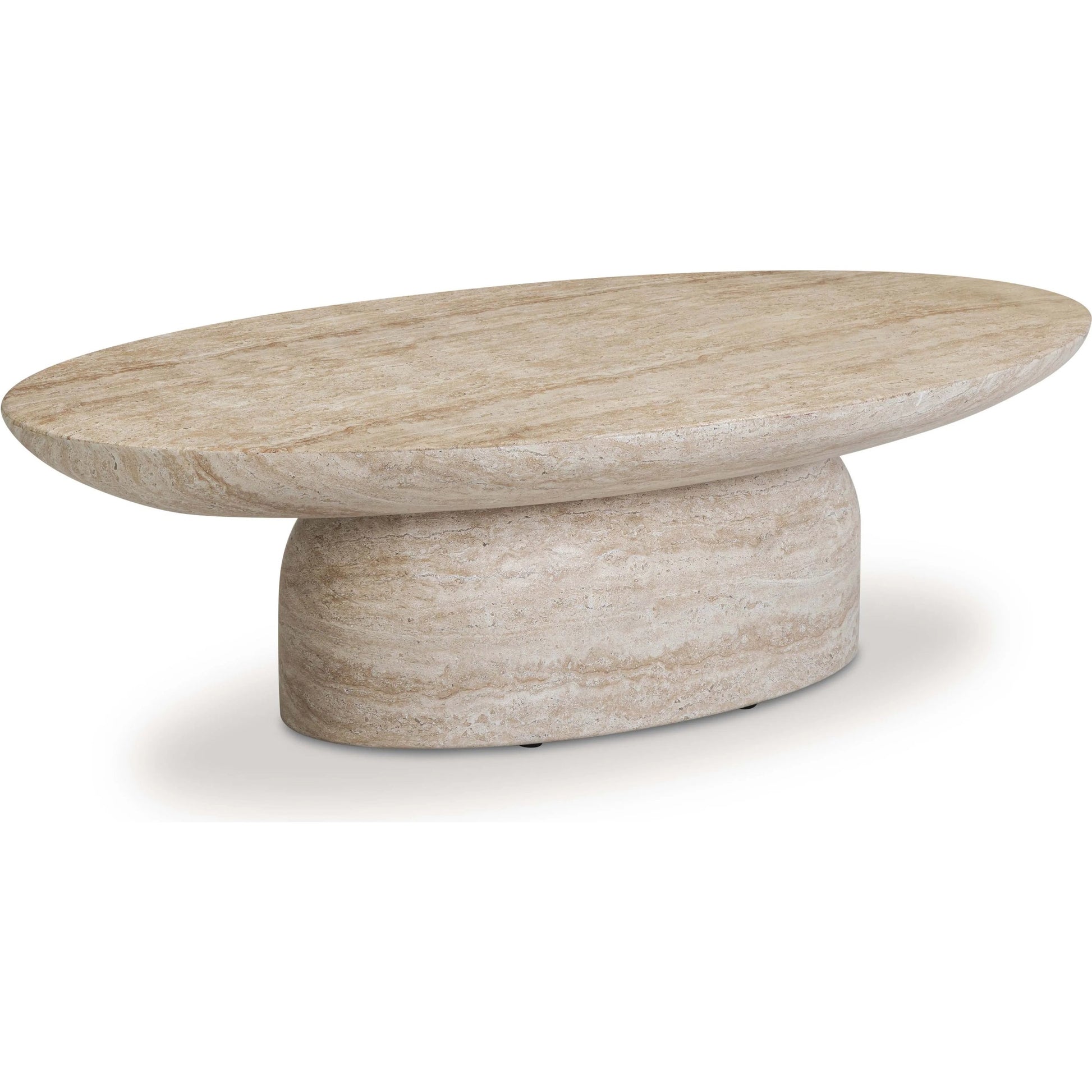 Sonia Faux Indoor/Outdoor Coffee Table by TOV Furniture in travertine. Made from concrete in a transitional style.