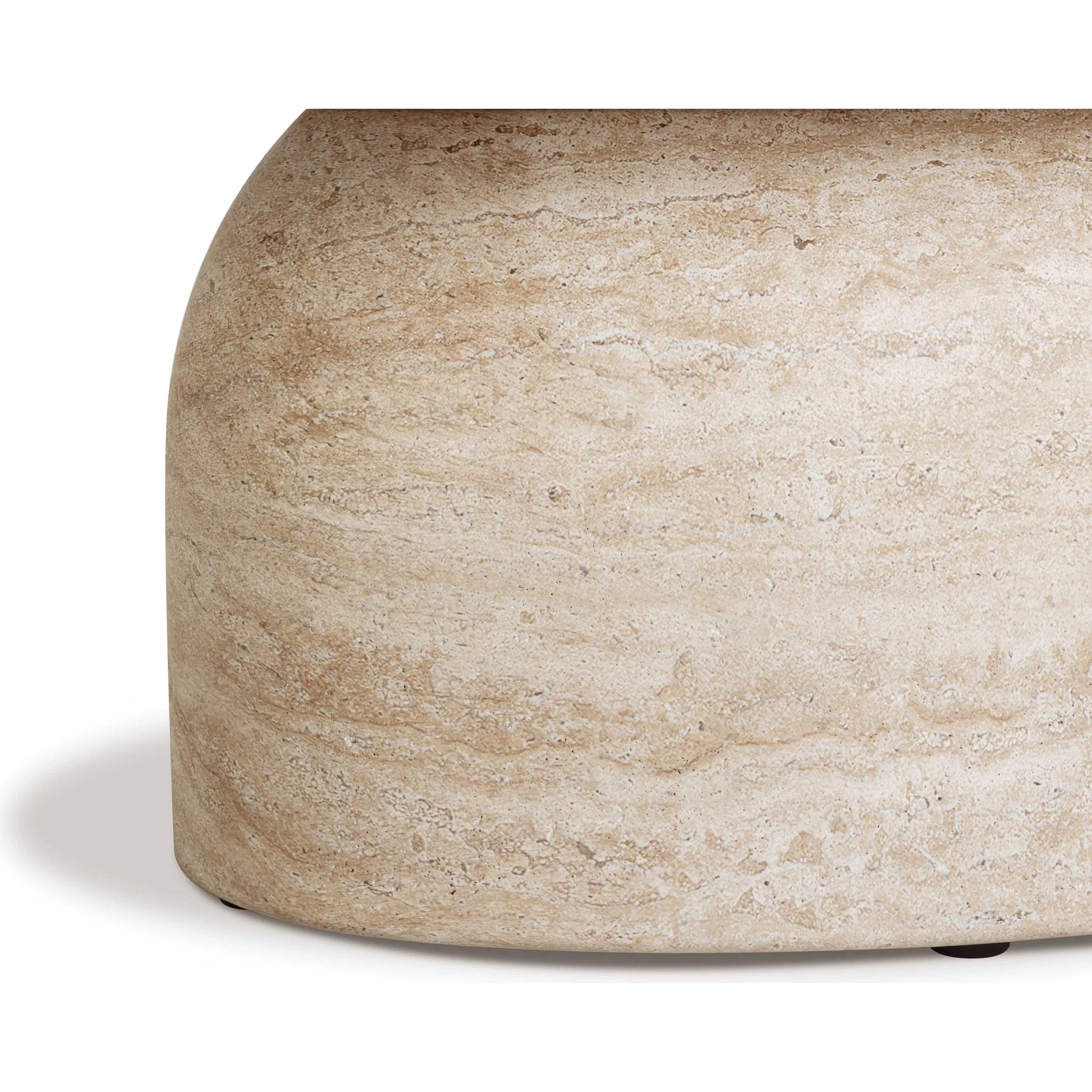 Sonia Faux Indoor/Outdoor Coffee Table by TOV Furniture in travertine. Made from concrete in a transitional style.