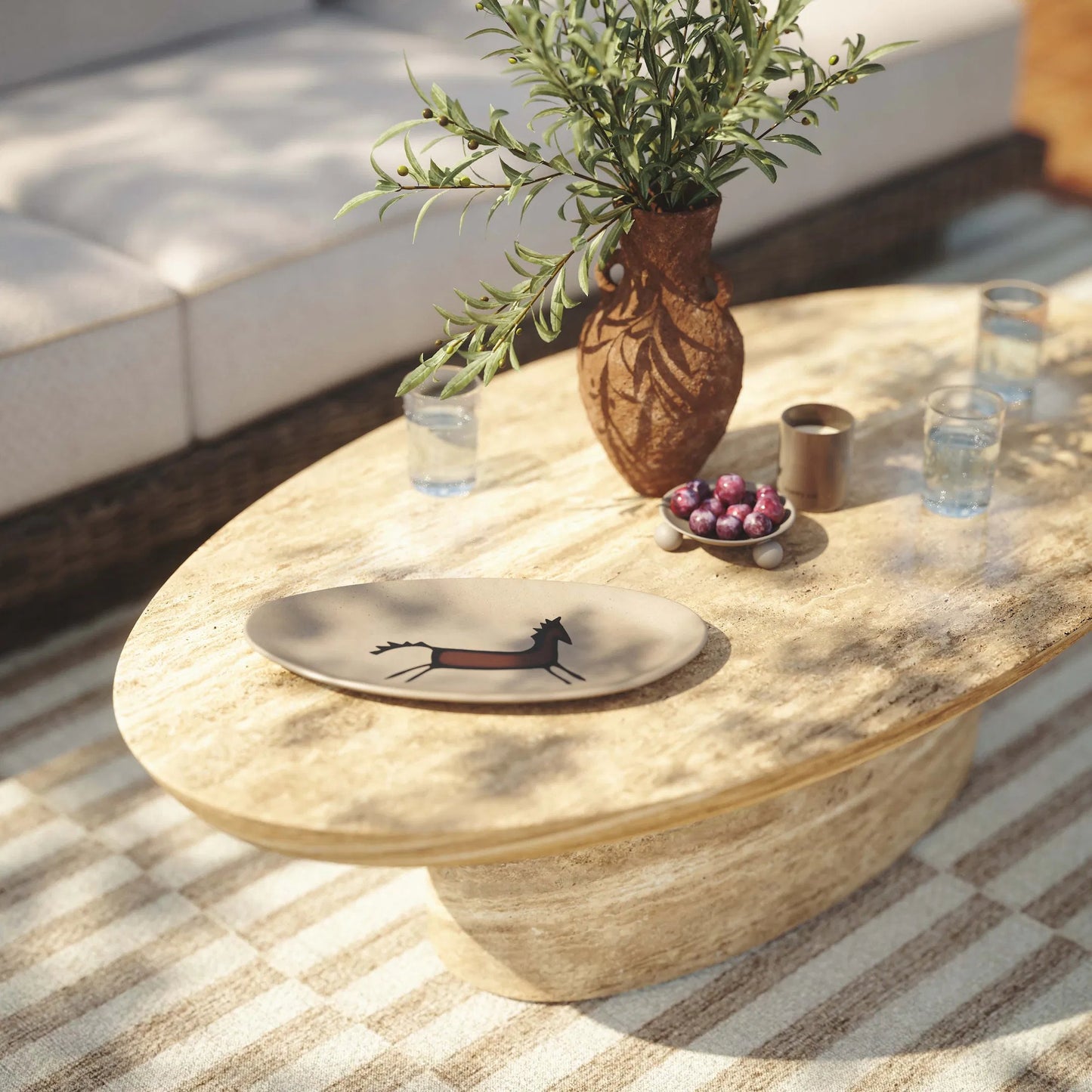 003 SI-2519522 | Lifestyle | Sonia Faux Indoor/Outdoor Coffee Table by TOV Furniture in travertine. Made from concrete in a transitional style.
