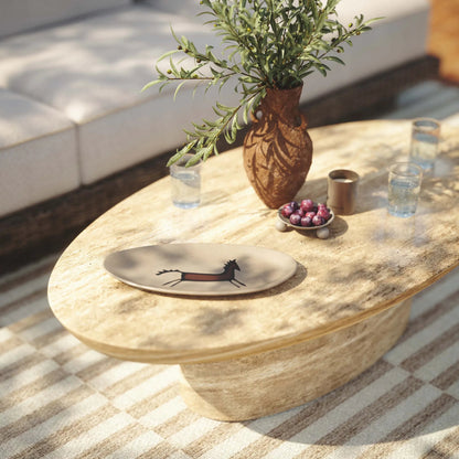 Sonia Faux Indoor/Outdoor Coffee Table by TOV Furniture in travertine. Made from concrete in a transitional style.