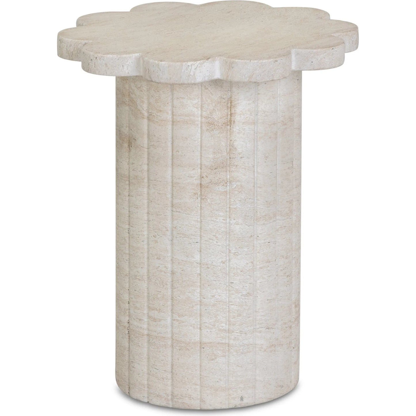 001 SI-2519381 | Primary Silo | Blossom Faux Indoor/Outdoor Side Table by TOV Furniture in travertine. Made from concrete in a transitional style.