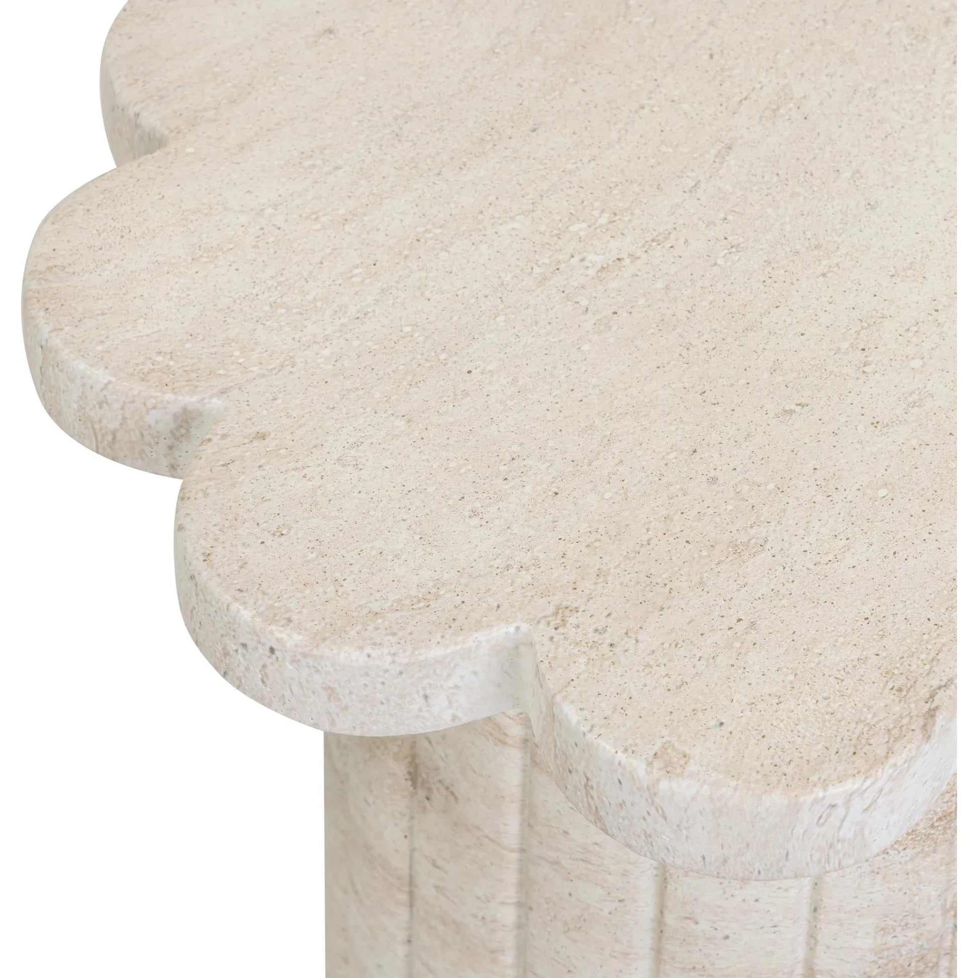 Blossom Faux Indoor/Outdoor Side Table by TOV Furniture in travertine. Made from concrete in a transitional style.