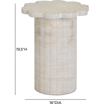 Blossom Faux Indoor/Outdoor Side Table by TOV Furniture in travertine. Made from concrete in a transitional style.