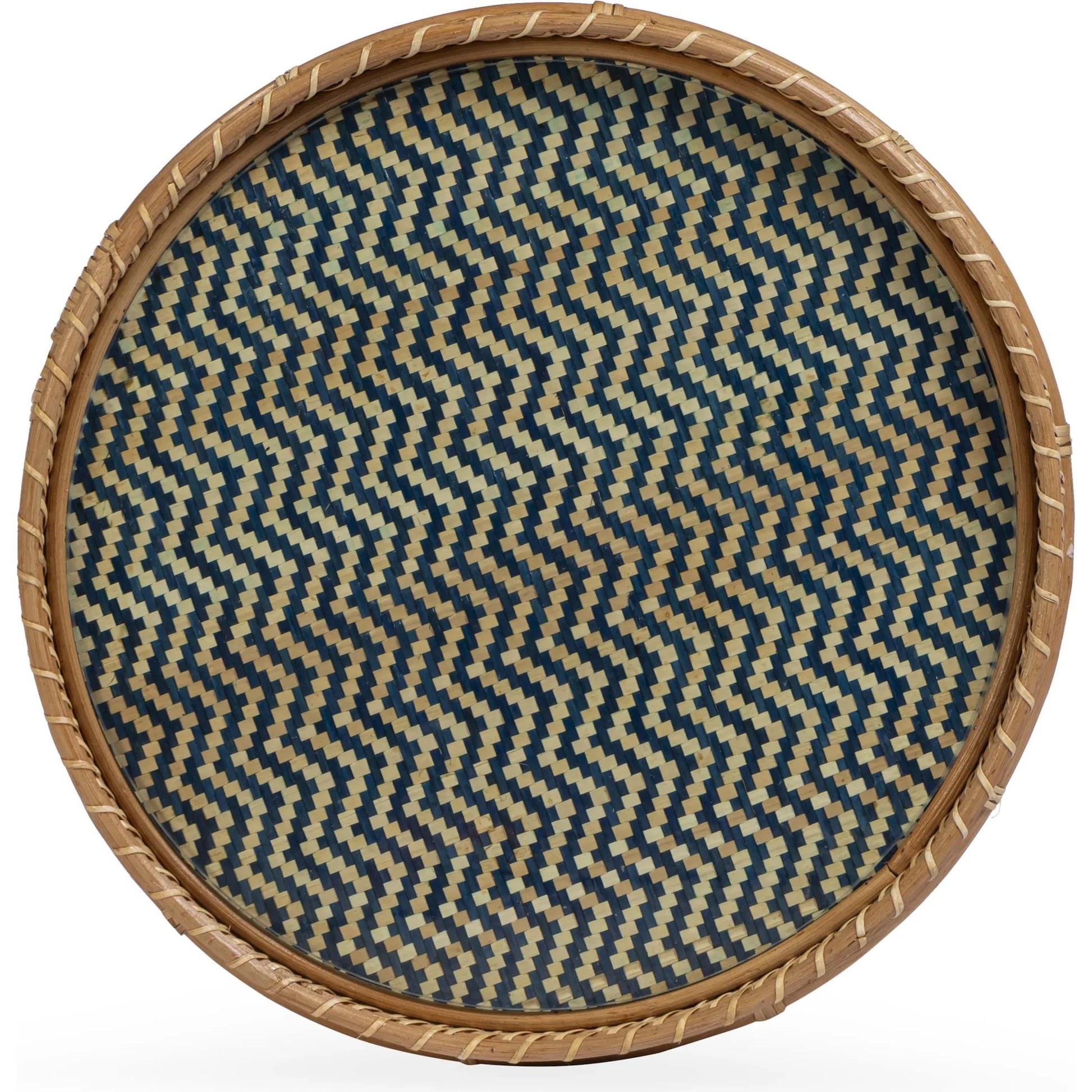 Lindy Side Table by TOV Furniture in natural. Made from plywood, rattan, tempered glass in a unique style.