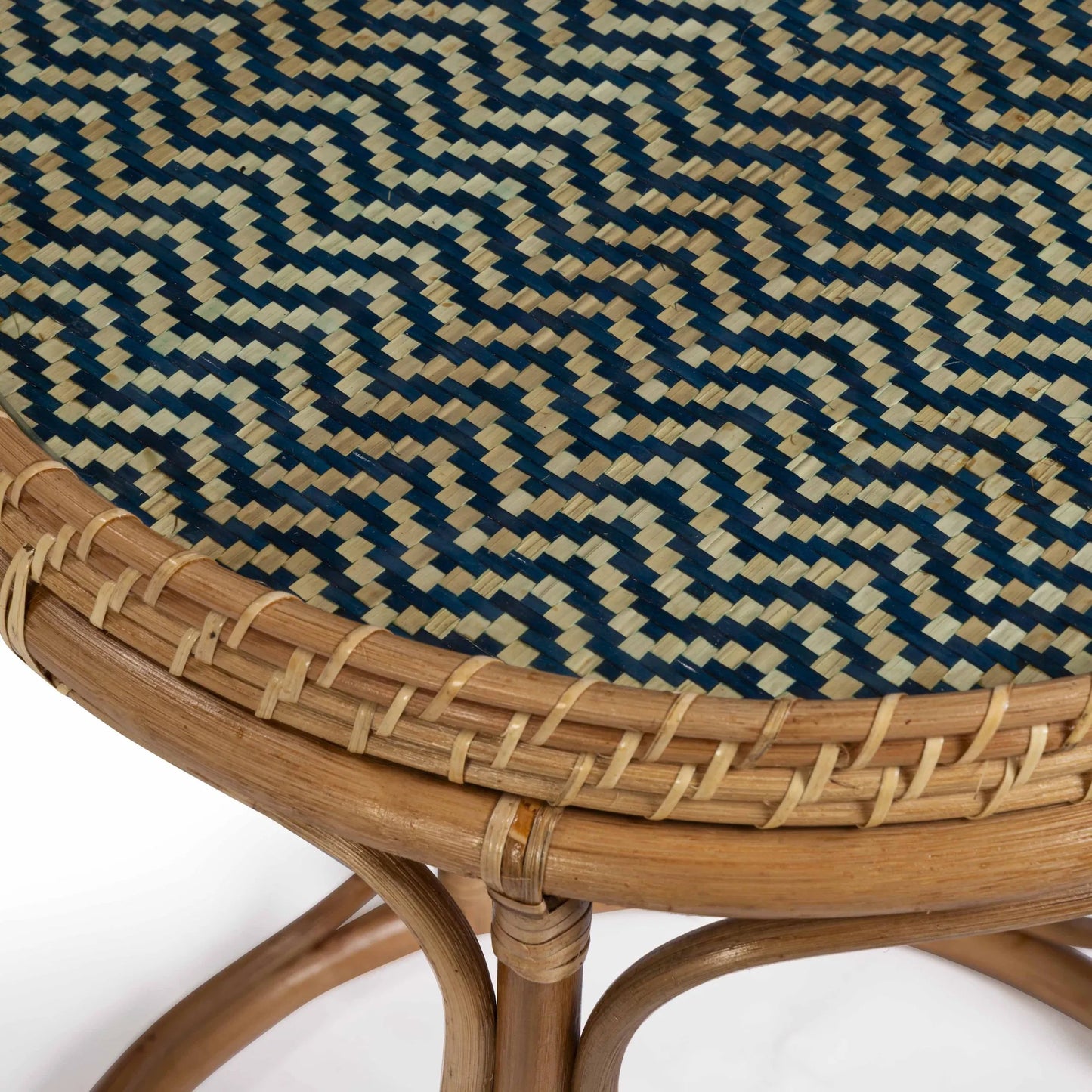 002 SI-2527432 | Closeup | Lindy Side Table by TOV Furniture in natural. Made from plywood, rattan, tempered glass in a unique style.